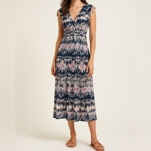 Hale Bob Multicolor Patterned Chiffon Metallic Embroidered Midi Dress XS